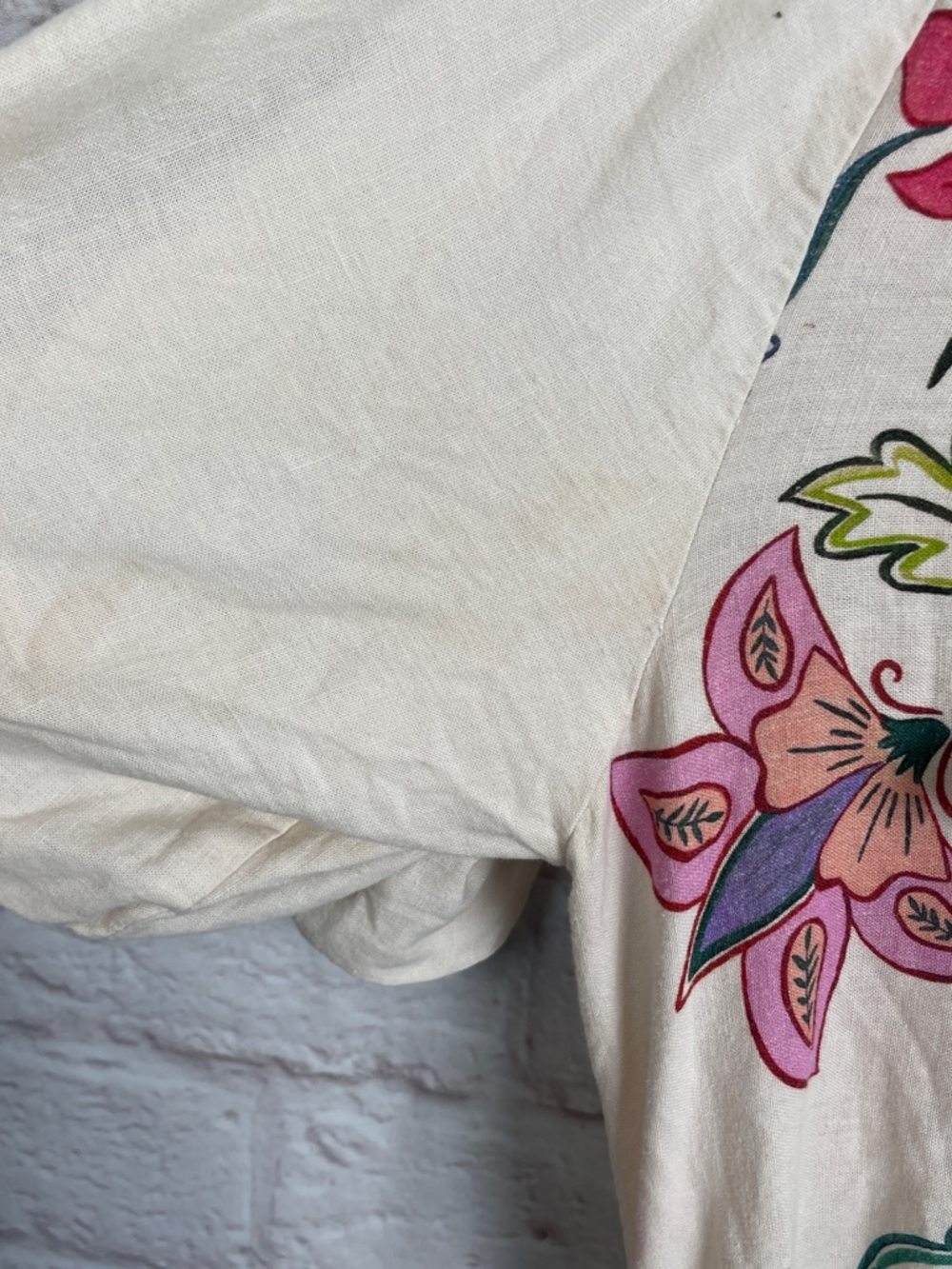 FARM Rio Off-White Floral Insects Cream Linen Romper Size Large - Picture 11 of 14